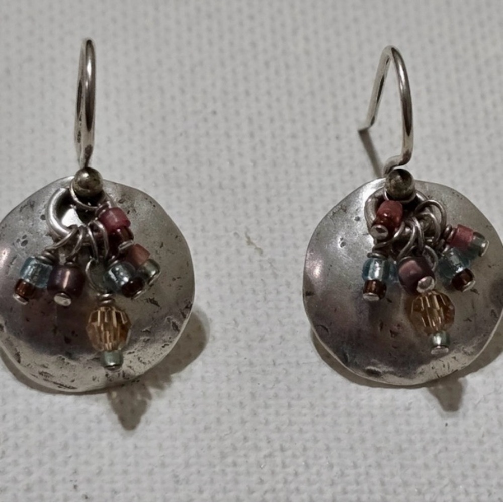 Silpada Silver Disk earrings with glass beads W1997